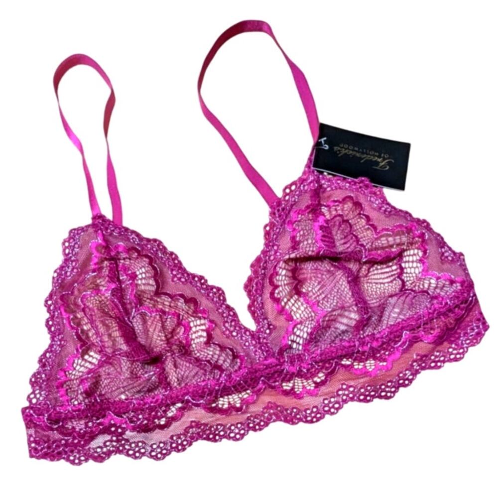 Frederick’s of Hollywood Caroline Fuchsia Purple Lace & Mesh Lined Bralette, L